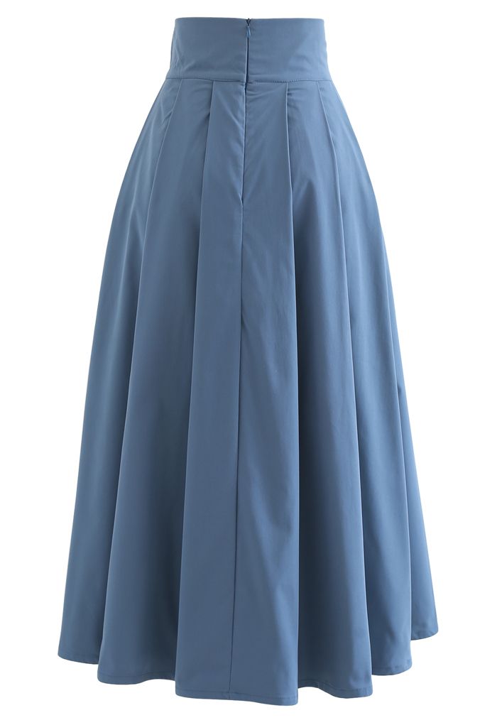 Jupe mi-longue plissée en coton bleu