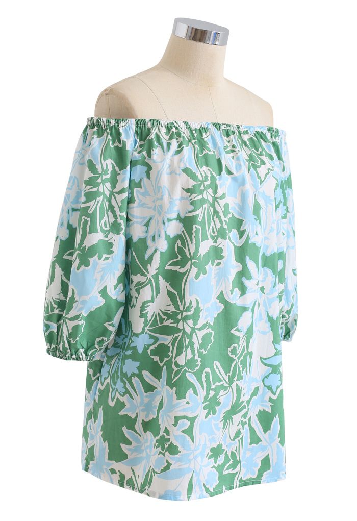 Top d'été à épaules dénudées et imprimé floral en vert