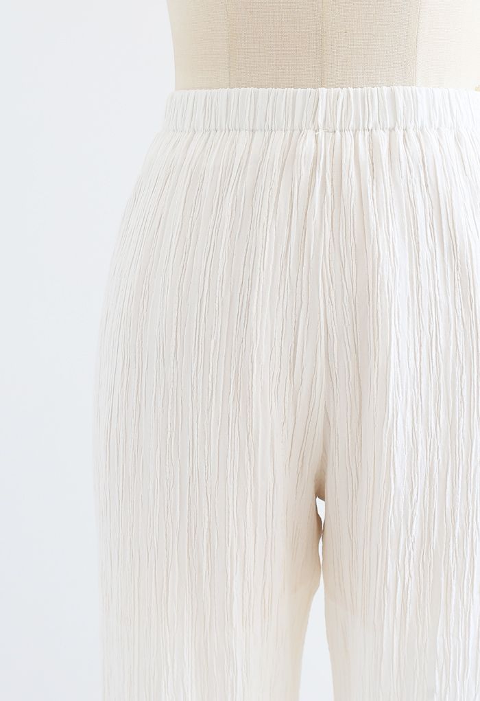 Pantalon à enfiler plissé taille haute en blanc