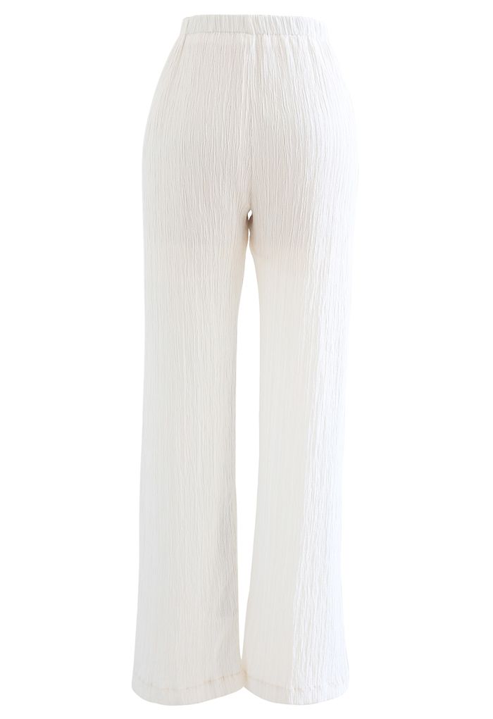 Pantalon à enfiler plissé taille haute en blanc