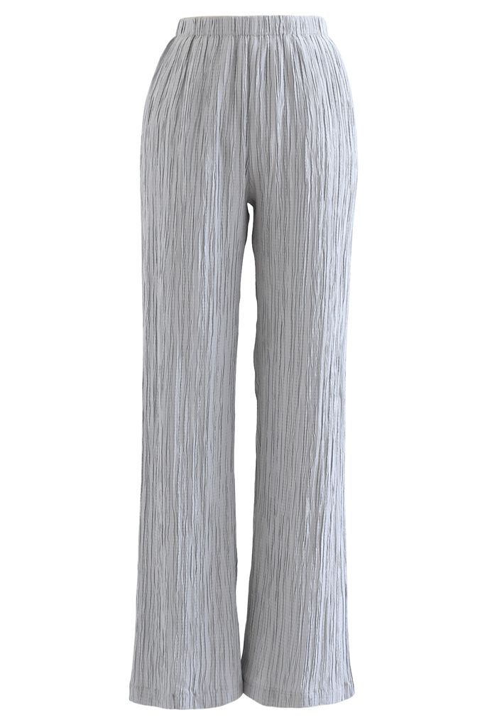 Pantalon à enfiler plissé taille haute en bleu poussiéreux