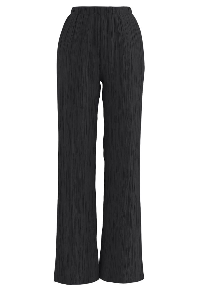 Pantalon à enfiler plissé taille haute en noir