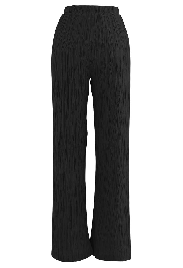 Pantalon à enfiler plissé taille haute en noir