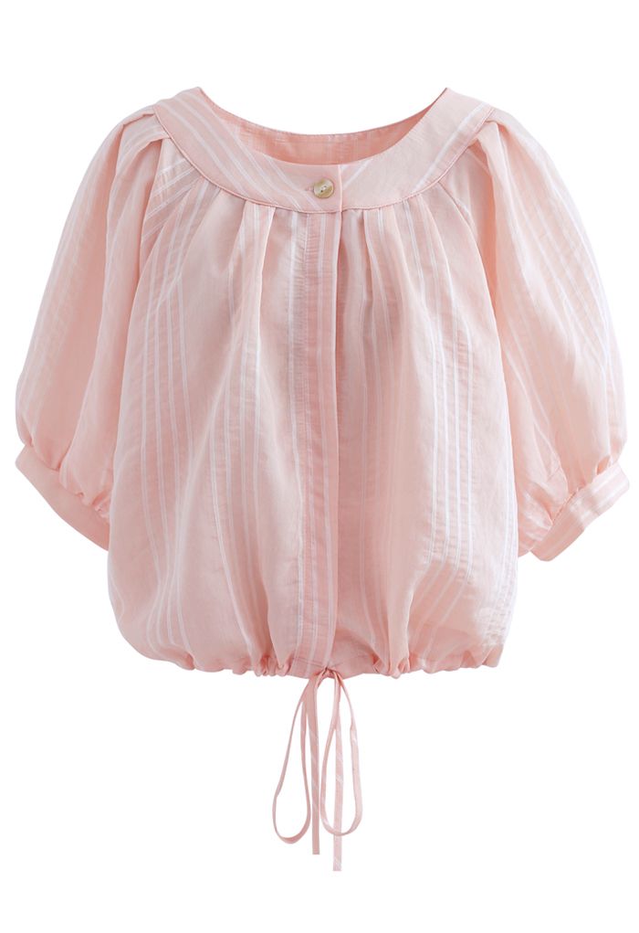 Chemise courte boutonnée à rayures en rose