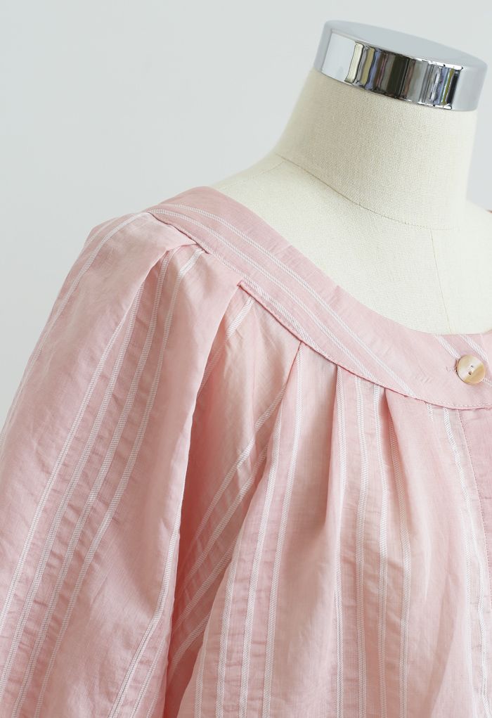 Chemise courte boutonnée à rayures en rose