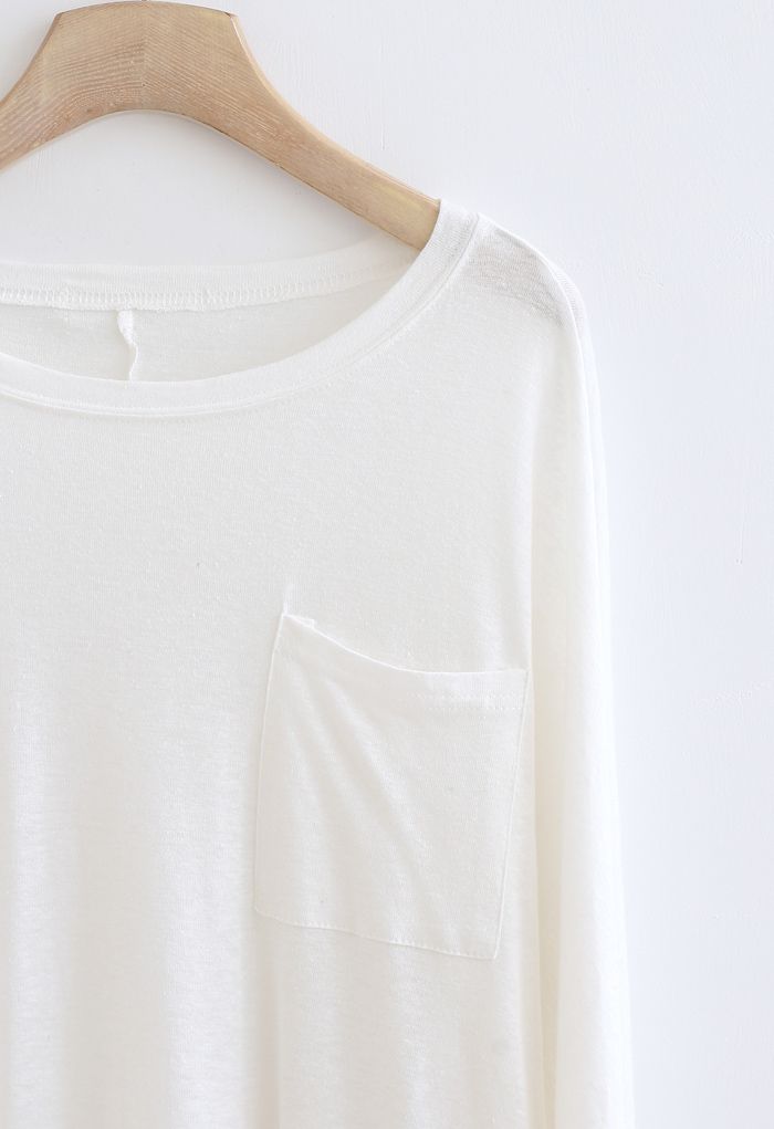 T-shirt oversize à manches longues en blanc