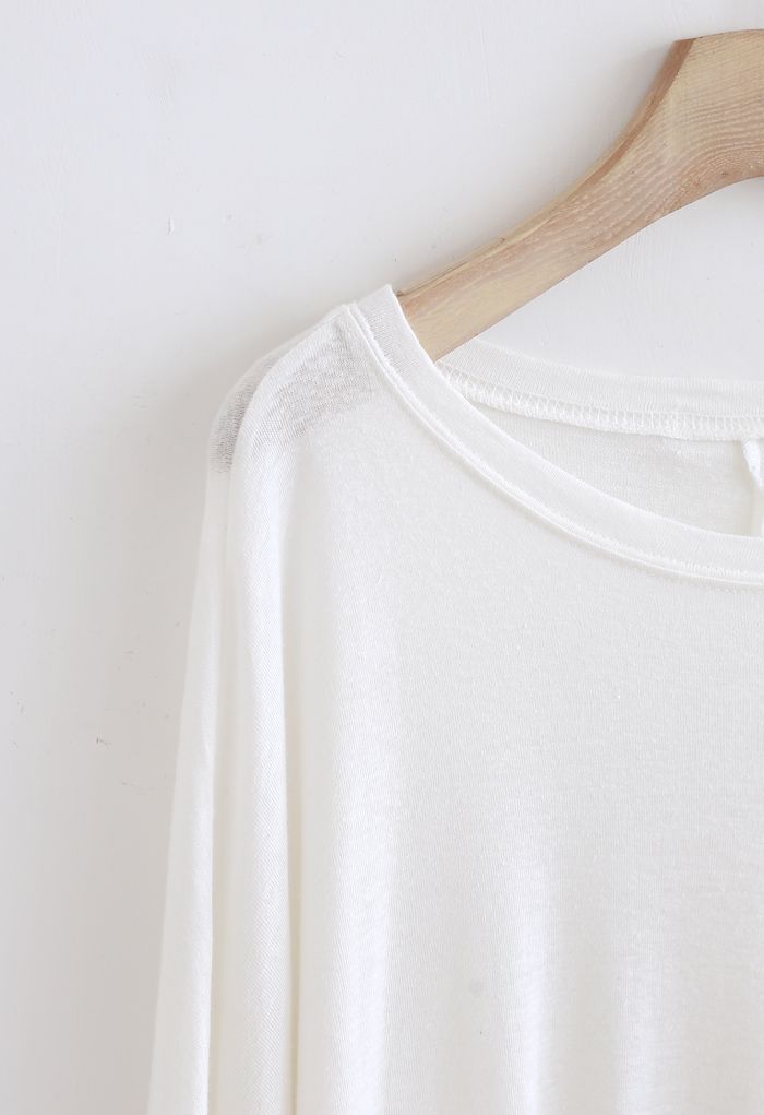 T-shirt oversize à manches longues en blanc