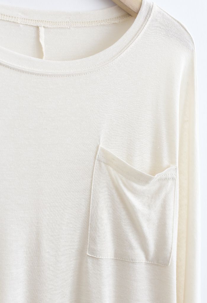 T-shirt oversize à manches longues en ivoire