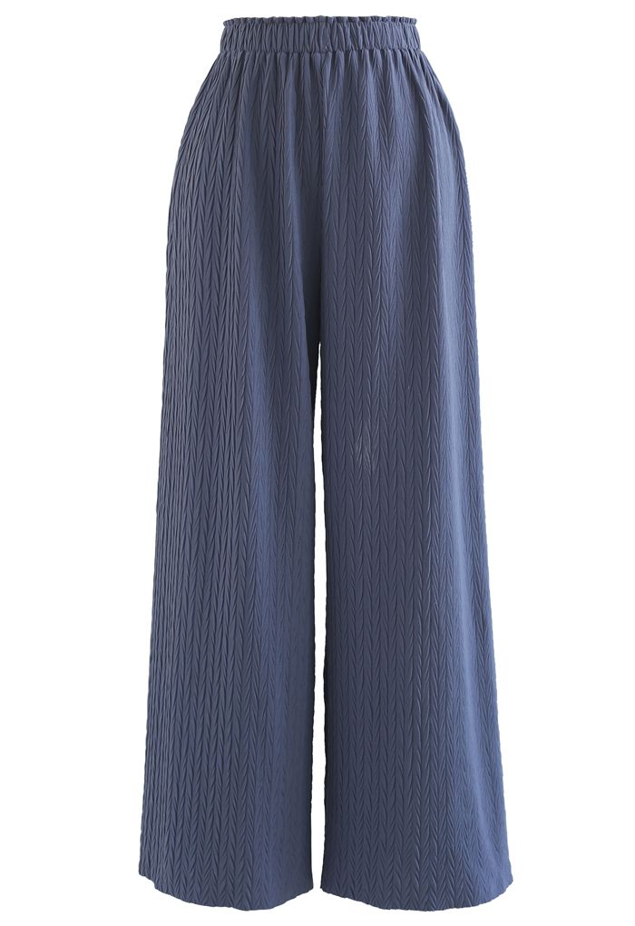 Pantalon large gaufré zigzag bleu