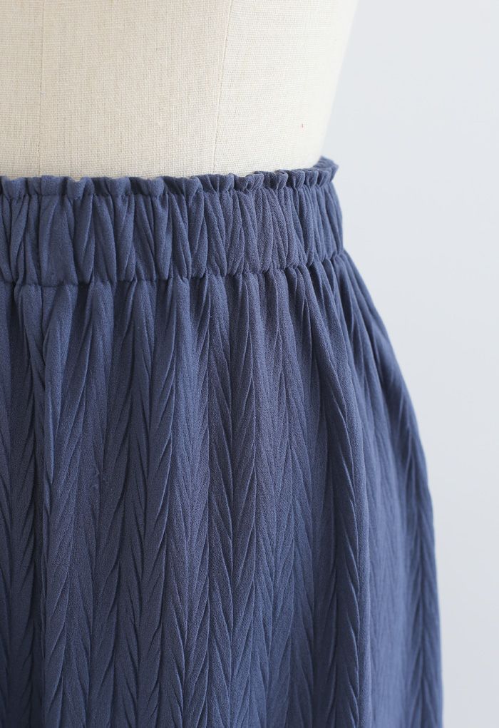 Pantalon large gaufré zigzag bleu