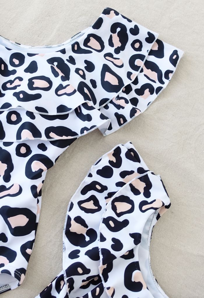 Maillot de bain à volants à imprimé léopard pour maman et enfants