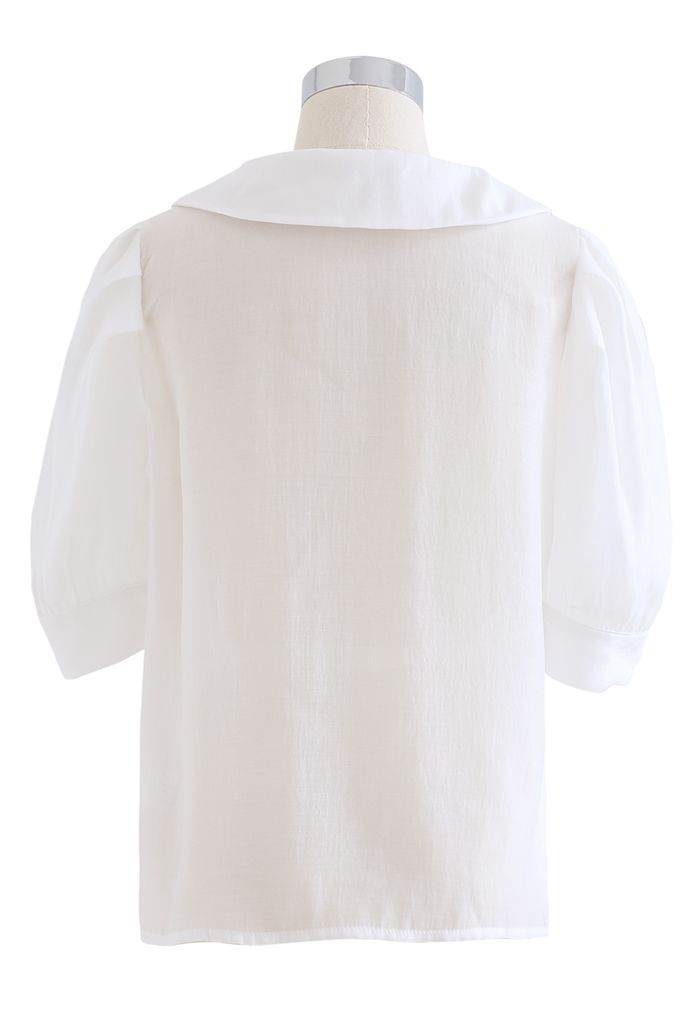 Chemise Boutonnée Bowknot à Col en Blanc