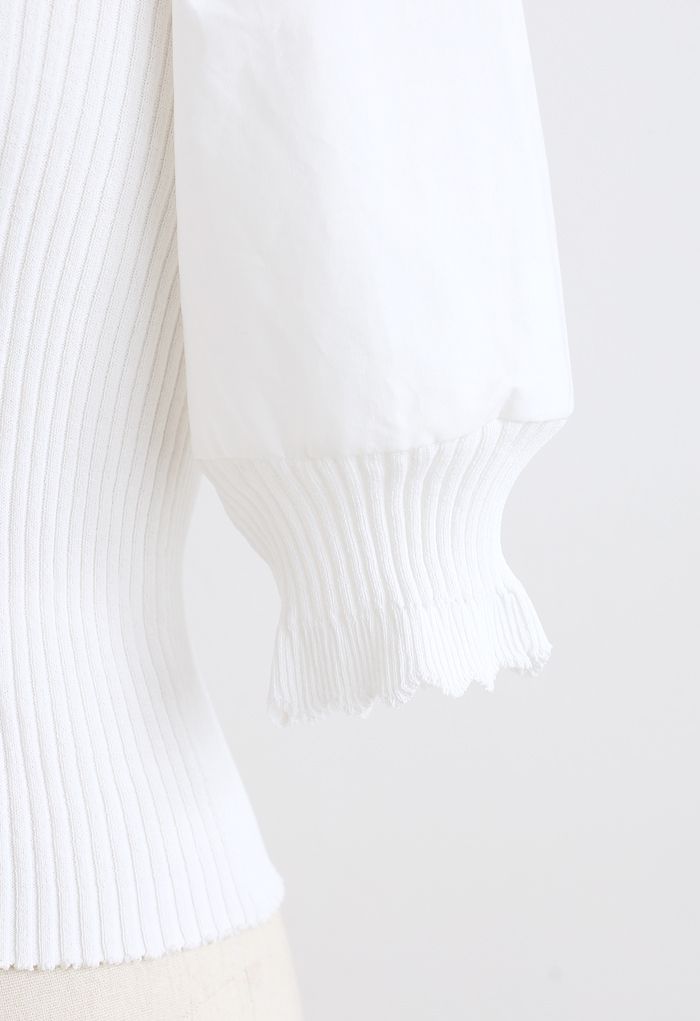 Haut en tricot ajusté à manches mi-longues épissé en blanc