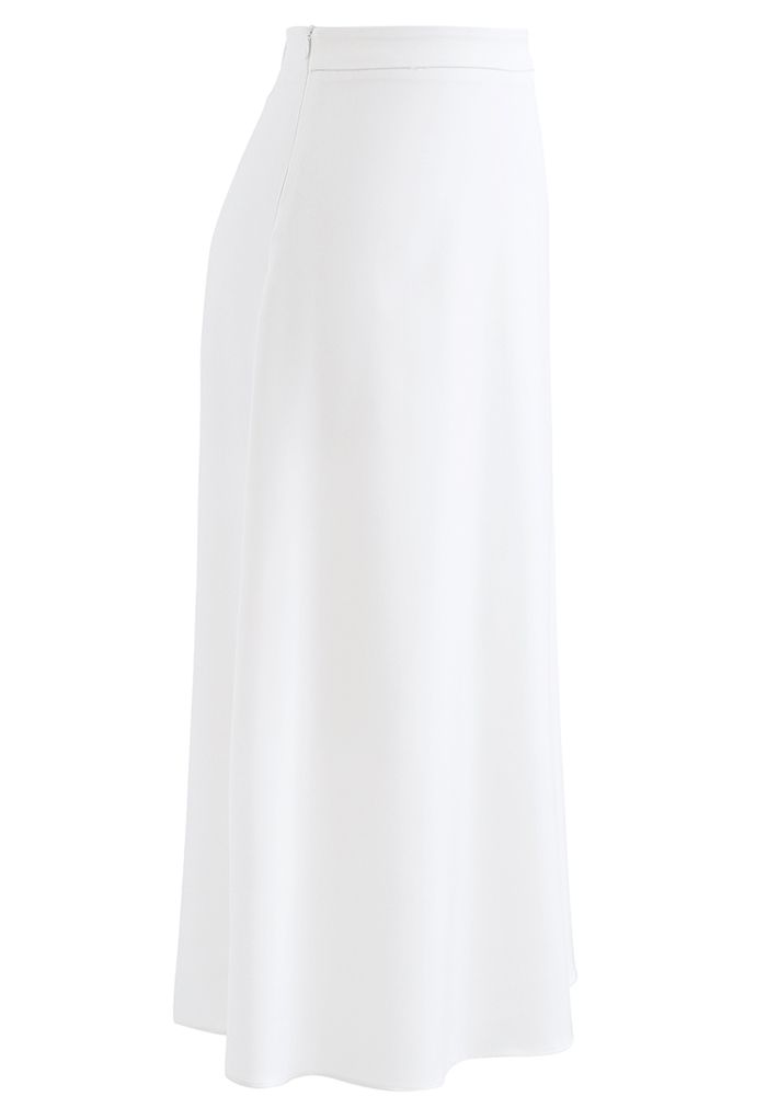Jupe Mi-longue Basic Lisse A-Line en Blanc