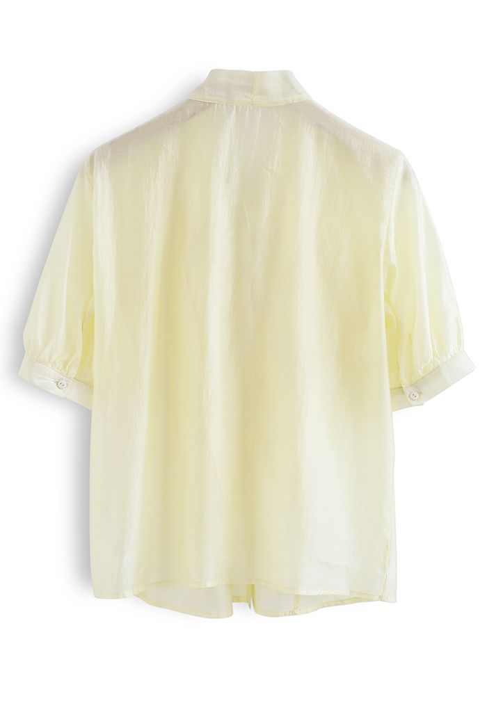Chemise fluide à manches mi-longues à col noué et à volants en jaune
