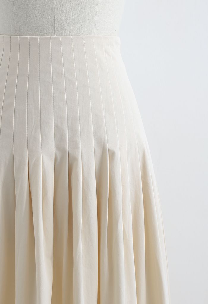 Jupe mi-longue en coton à taille plissée en crème