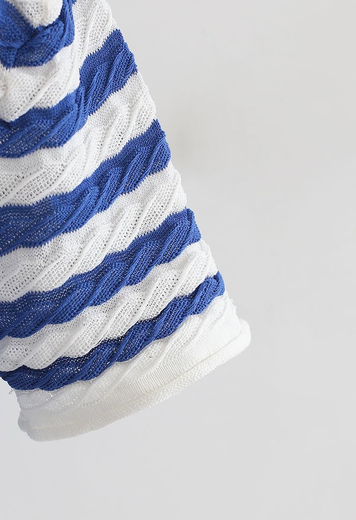Haut en tricot gaufré à rayures contrastées en bleu