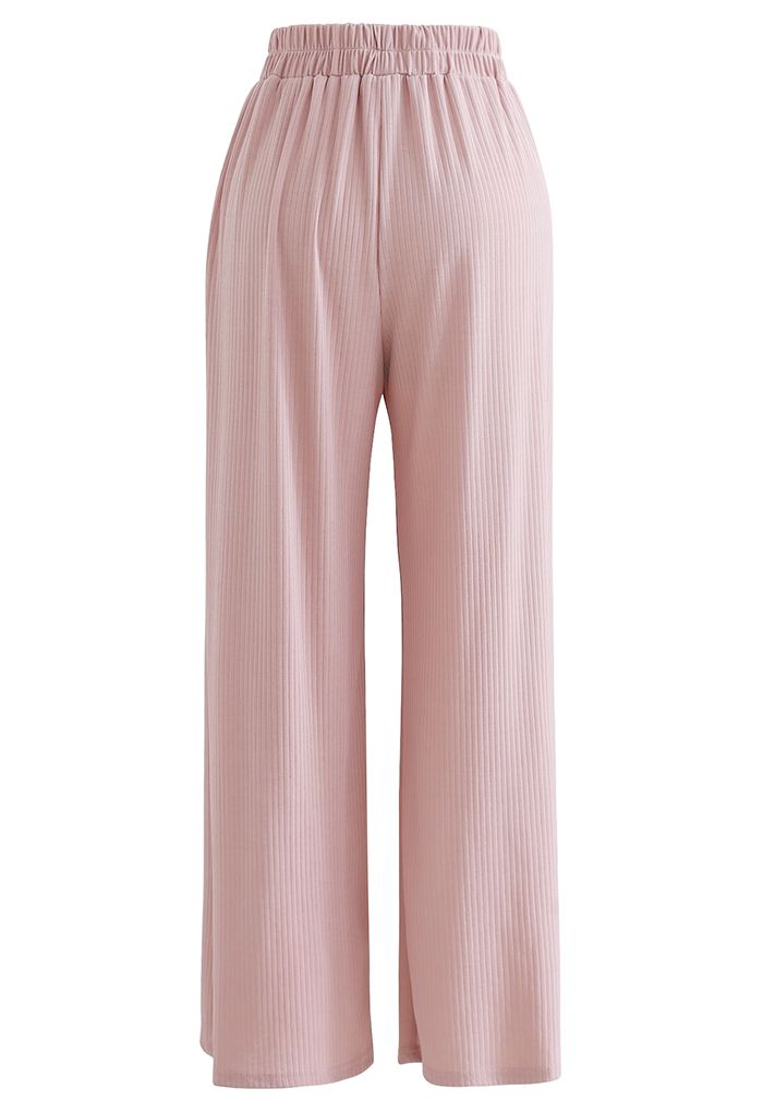 Pantalon en tricot confortable à jambe droite en rose