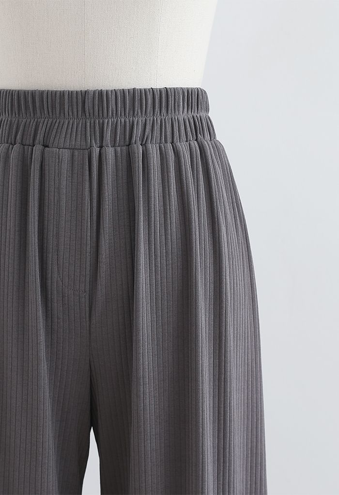 Pantalon en tricot confortable à jambe droite en gris