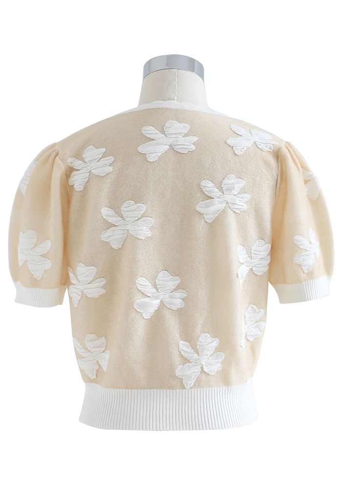 Cardigan boutonné en tricot papillon gaufré en crème