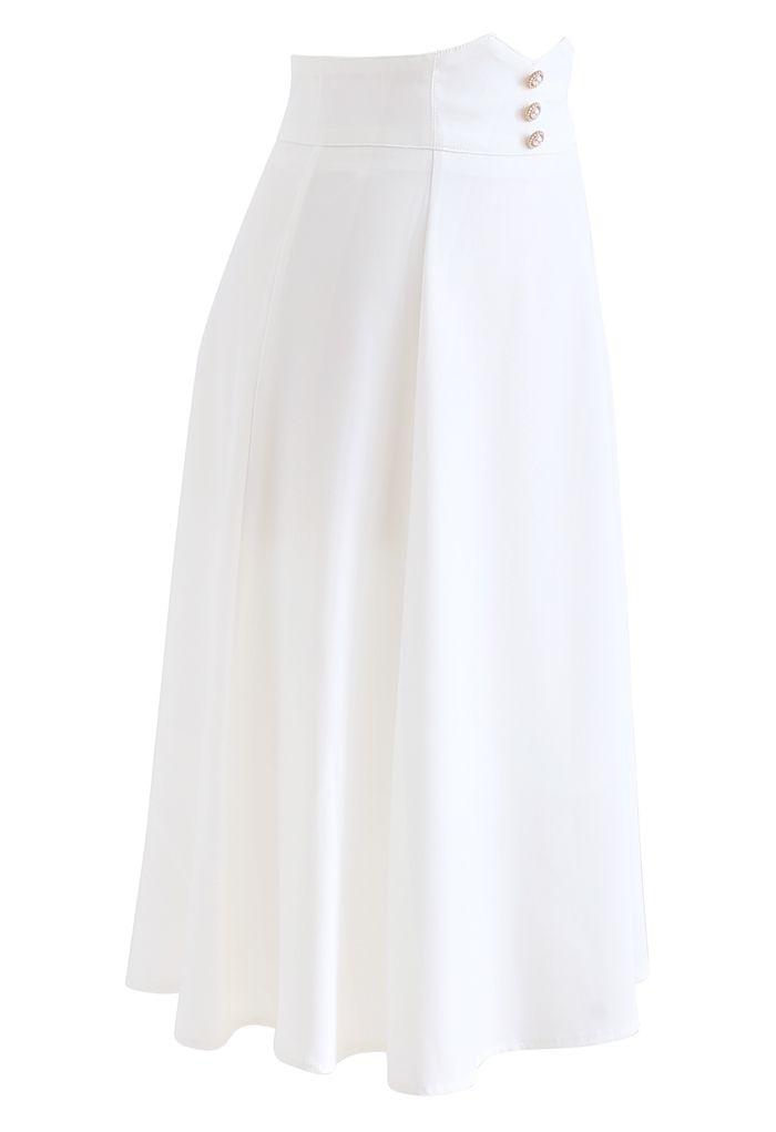 Jupe mi-longue évasée avec coutures à la taille nacrées en blanc