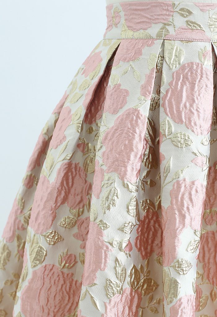 Charmante jupe plissée en relief jacquard rose