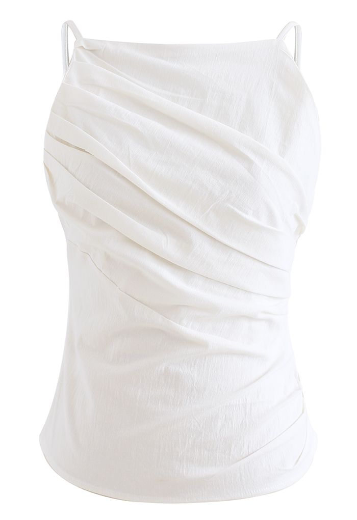 Top caraco ajusté plissé en biais en blanc