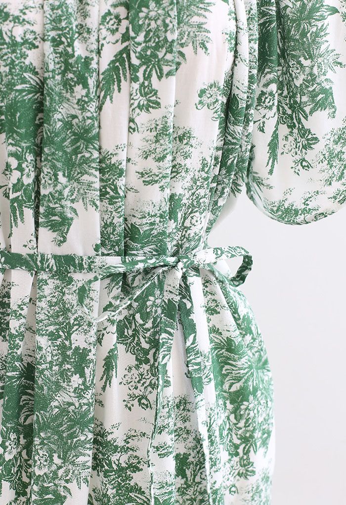 Robe Dolly à imprimé floral et manches évasées en vert