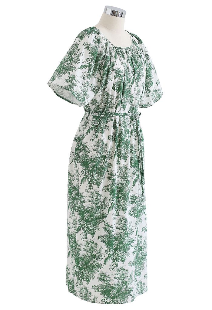 Robe Dolly à imprimé floral et manches évasées en vert