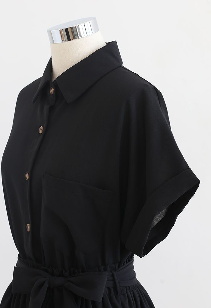 Ensemble chemise boutonnée et short bowknot en noir