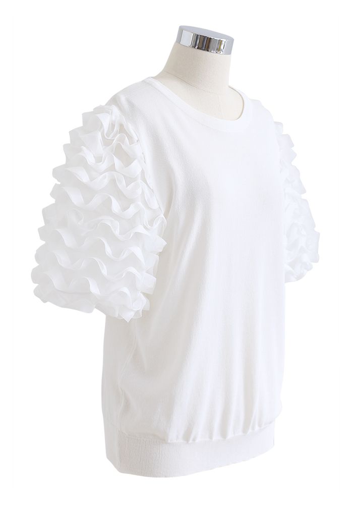 Haut en tricot à manches bulles 3D en blanc