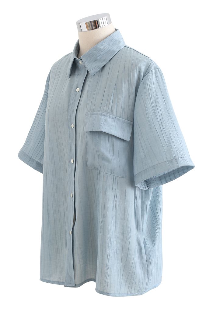 Chemise texturée à poche plaquée en bleu poussiéreux