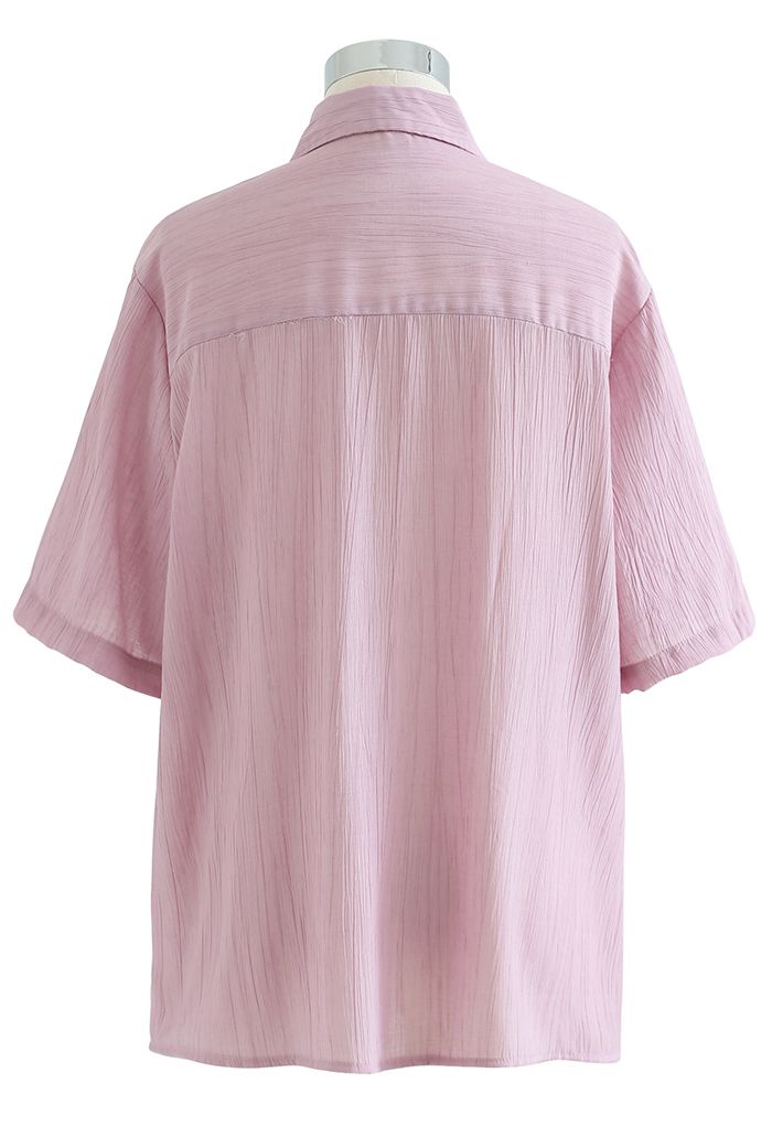 Chemise texturée à poche plaquée en vieux rose