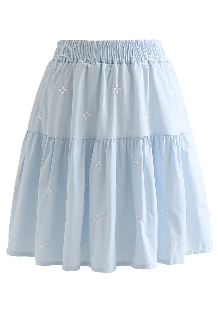 Mini-jupe brodée à volants Clover en bleu bébé