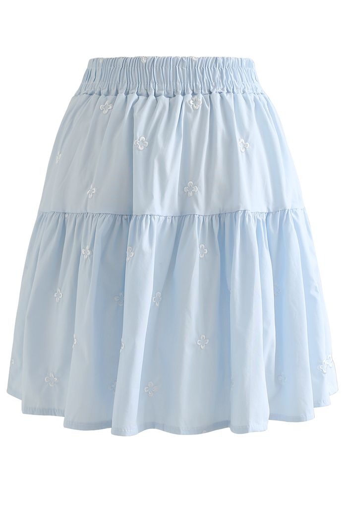 Mini-jupe brodée à volants Clover en bleu bébé