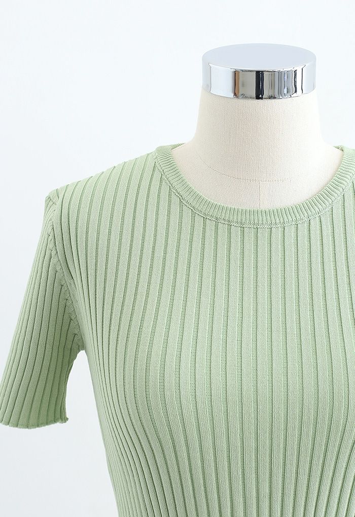 Haut en tricot ajusté à dos ouvert en vert