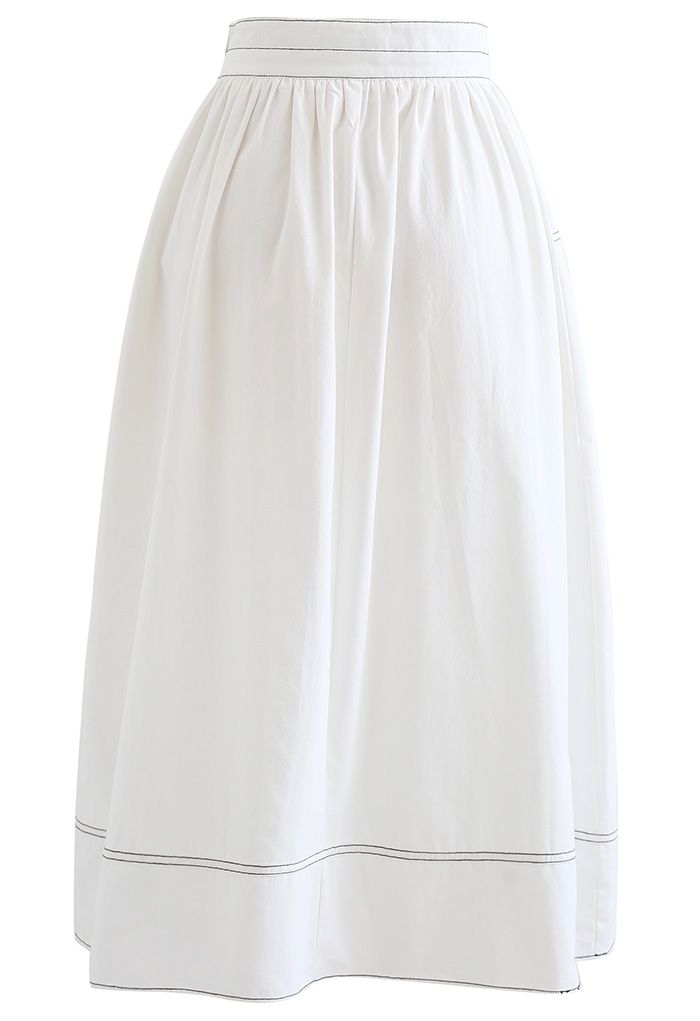 Jupe mi-longue à poches plaquées contrastées en blanc