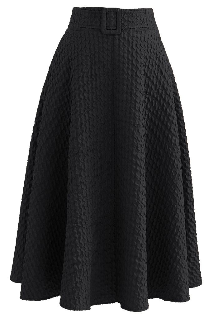 Jupe longue trapèze en relief ondulée en noir