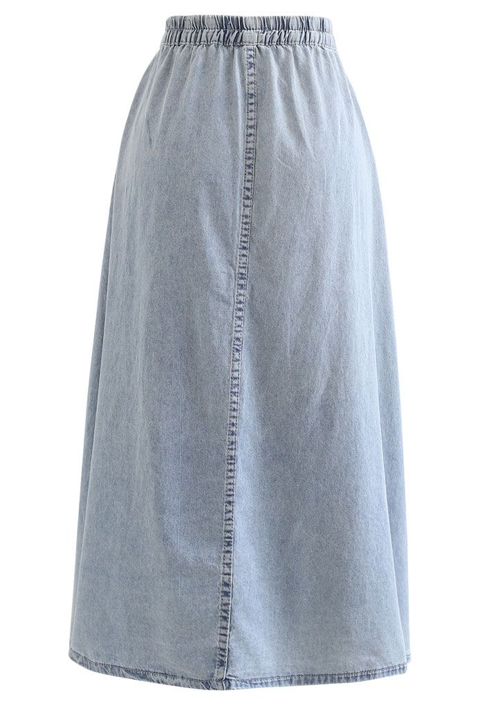 Jupe trapèze en jean taille élastique au dos en bleu délavé