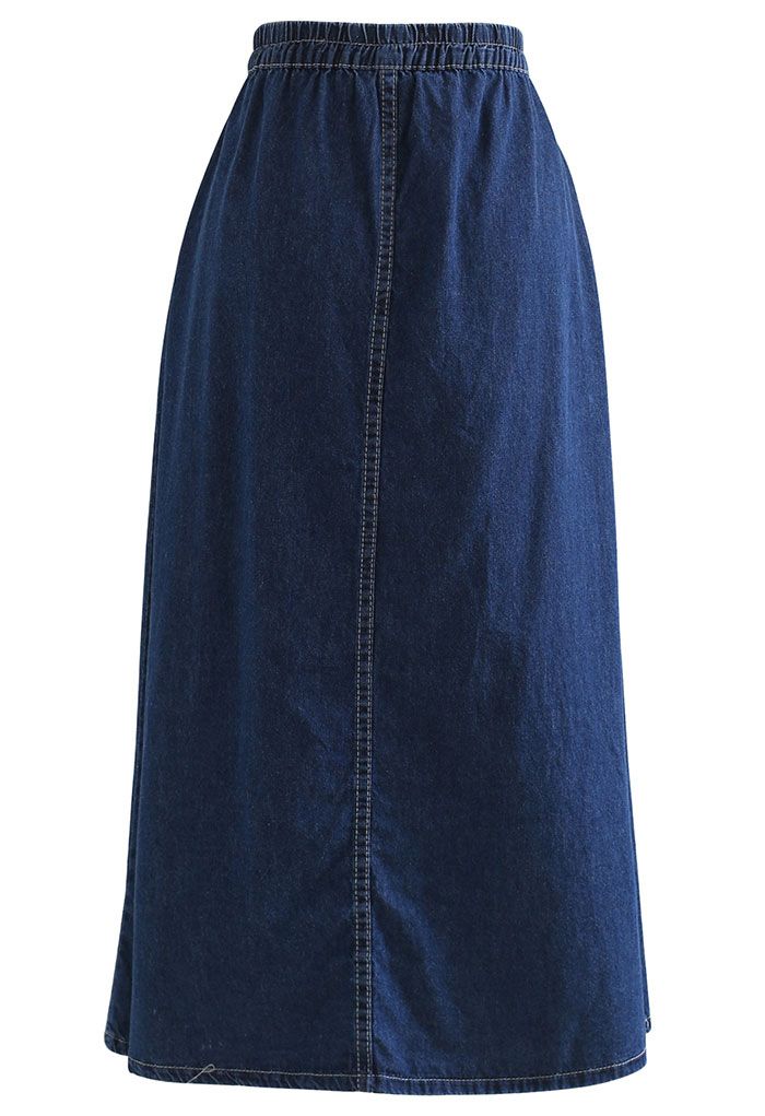 Jupe trapèze en jean taille élastique au dos en bleu marine
