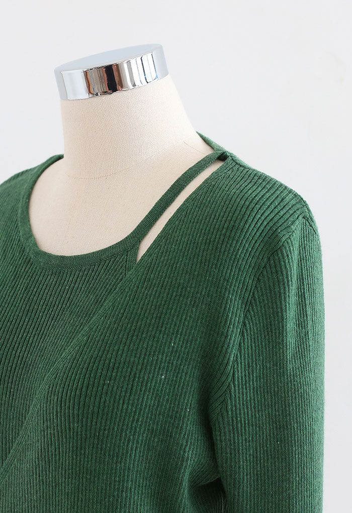 Haut en tricot enveloppé de boutons en vert
