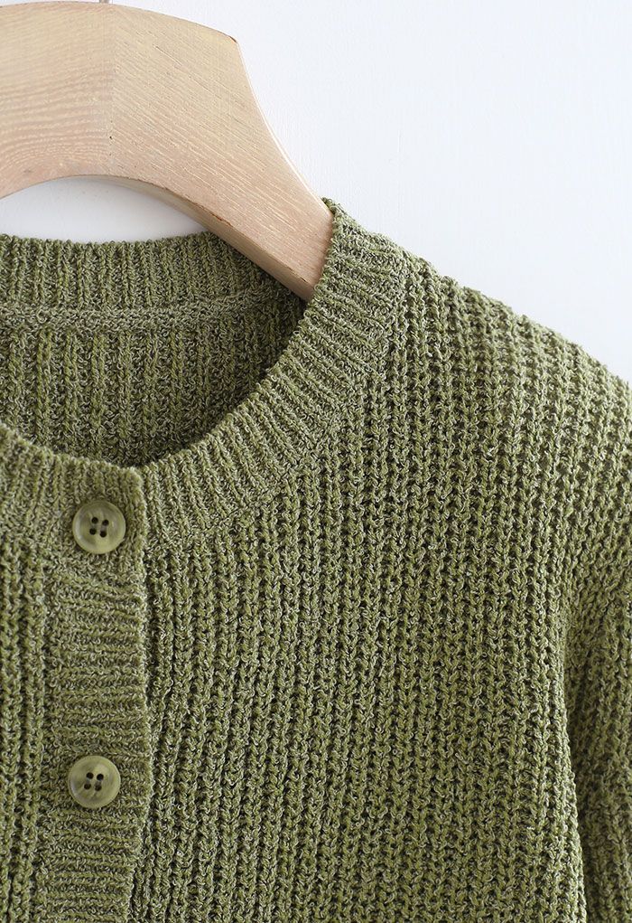 Cardigan court boutonné en tricot à épaules rembourrées en vert mousse