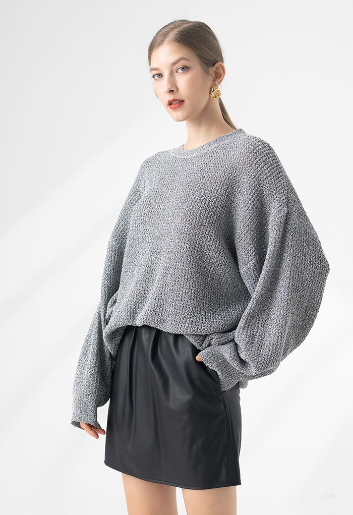 Pull oversize évidé en tricot gris
