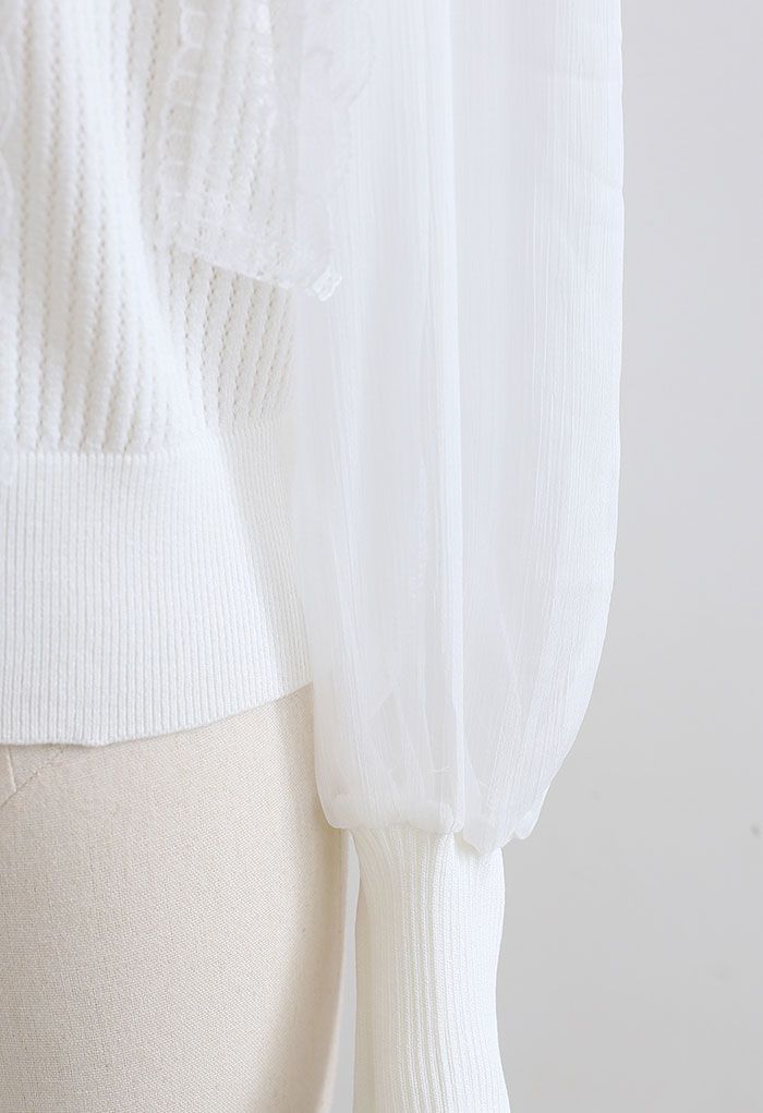 Haut en tricot à manches en maille épissée en blanc