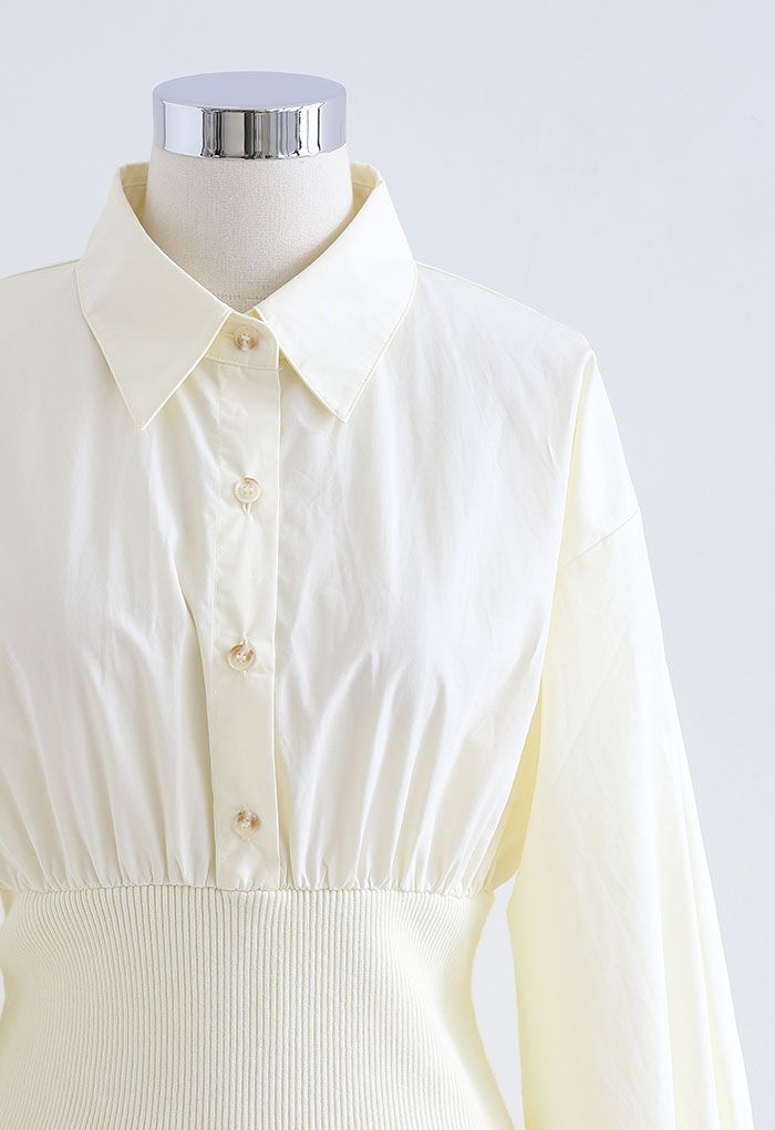 Robe chemise boutonnée en coton crème