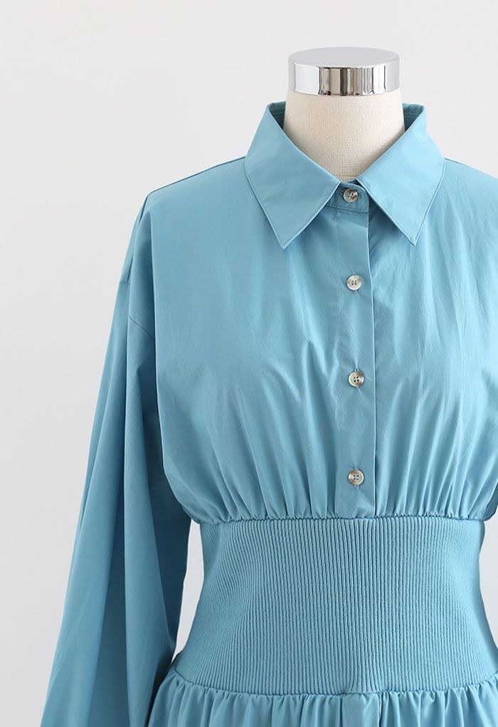 Robe chemise boutonnée en coton bleu
