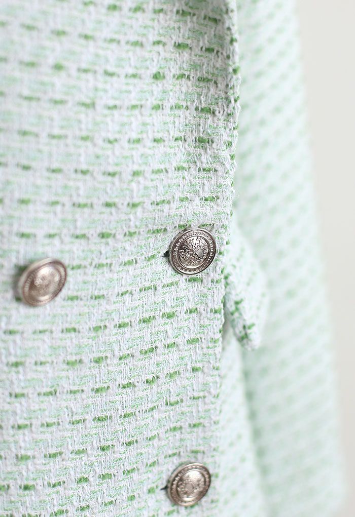 Blazer en tweed à double boutonnage vert avec poche
