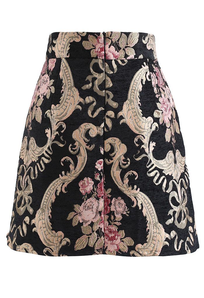Baroque Peony Jacquard Flap Mini Skirt