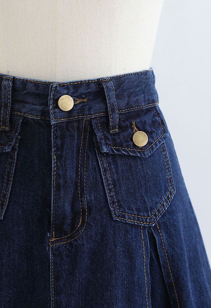 Mini-jupe en jean taille haute à ourlet évasé