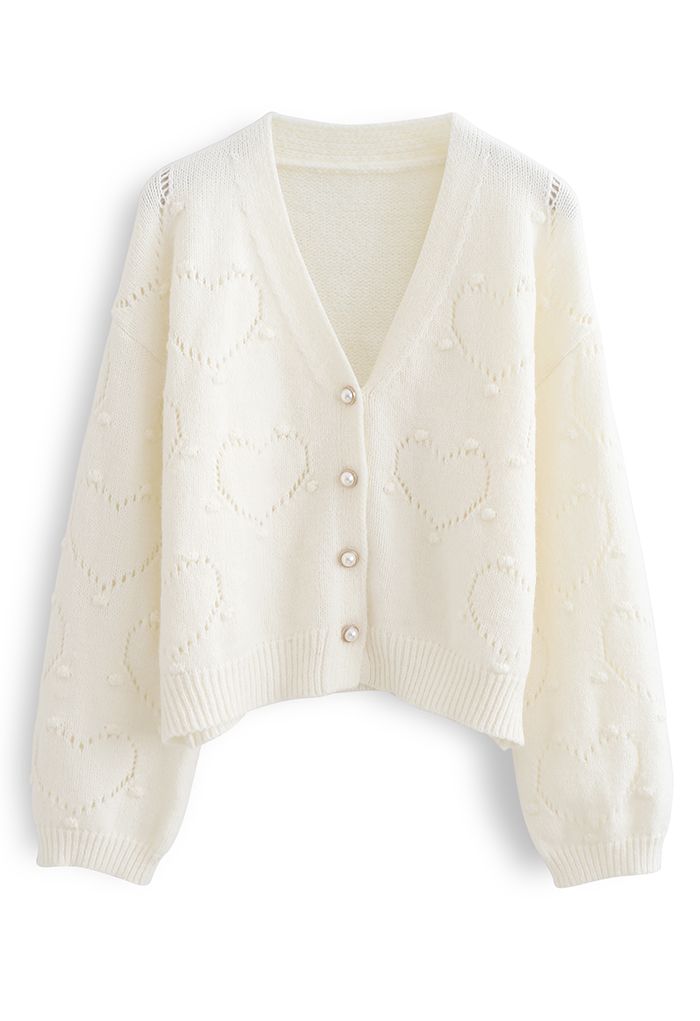 Cardigan en tricot boutonné Lovely Heart en blanc